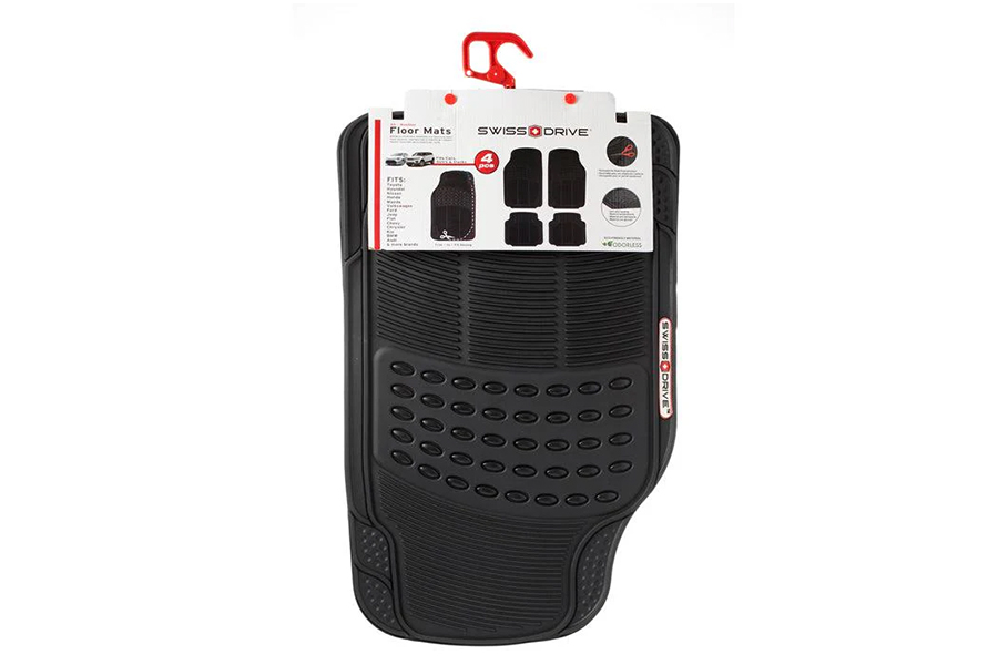 Alfombra Hule, Negro, 4 piezas, SWISS DRIVE